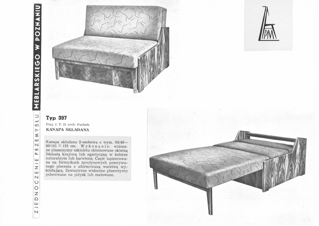 Fotel rozkładany amerykanka proj. Mieczysław Puchała - 1960